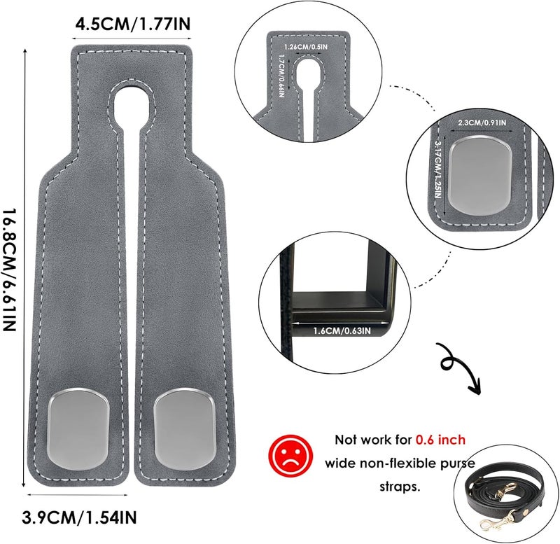 DYREOOE Purse Hook for Car, Thickened Leather Sturdy Metal Purse Holder for Car - Car Hooks for Purses and Bags Cute, Bag Hooks for Car (Gray - 4 Pack) - Image 4